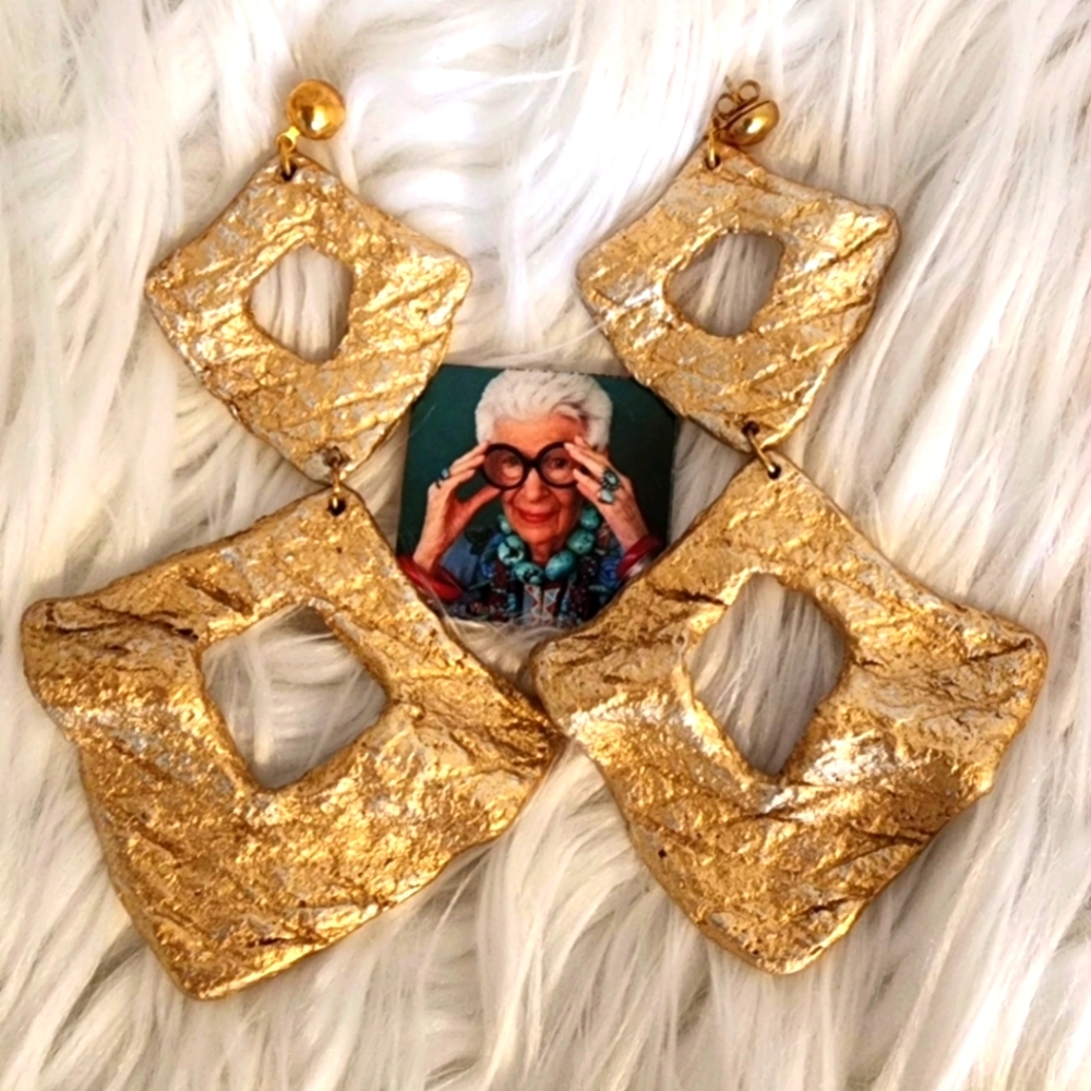 RaRa Avis NEW pair Recycled Papier Mache Drop Earrings Gold/Pierced - NIB